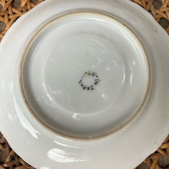 Yellow-Gold Lusterware Tea Porcelain Saucer Set of Two w/Brown Roses - Picture 9 of 10